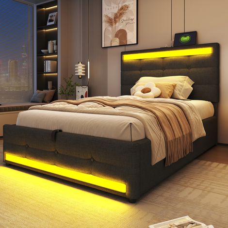 cama tapizada individual con LED y USB 90x200 OKMYHOME (1/5)