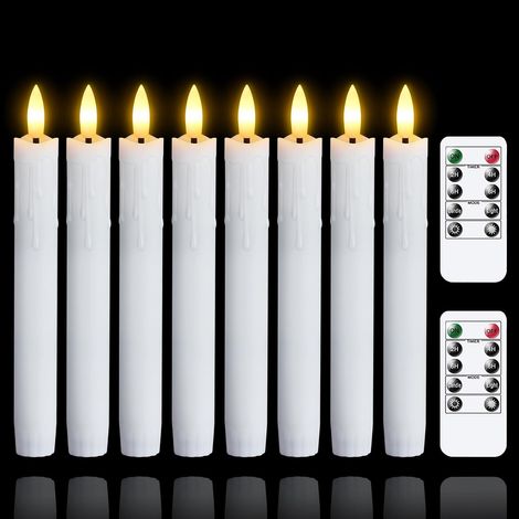 Flammenlose LED-Kerzen – 8er-Set – Kunststoff in Wachsoptik – Fernbedienung und Timer – Fenster- und Innendekoration – Weiß, 19 cm (1/5)