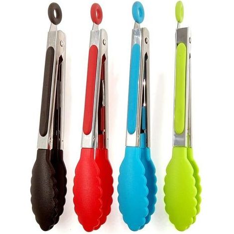 Pinze da cucina antiscivolo in acciaio inox con clip di bloccaggio per cucinare e grigliare (nere) (1/2)