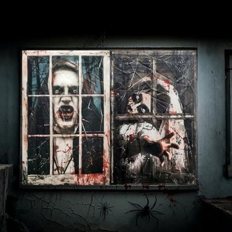 【14 ans】Rideau d'Halloween Pelizen pour fenêtre Décorations effrayantes d'Halloween Affiche pour fête intérieure et extérieure Mur Porte, 2 pcs (1/5)
