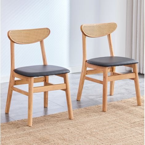 Set di 2 sedie da pranzo 78,7 x 43,9 x 40,6 cm in legno massello con schienale in rattan e seduta imbottita (1/5)