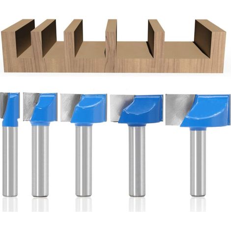 Set di 5 frese dritte per legno con gambo da 8 mm, misure 10/15/20/25/30 mm.