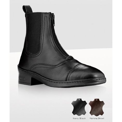 45, Schwarz: Stiefelette aus weichem Leder Plutone mit seitlichem Gummizug und Frontreißverschluss, Gummisohle mit Schockpunkt an der Ferse (1/4)