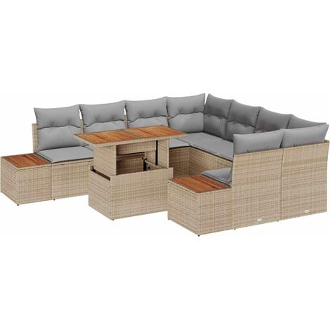 Maison Exclusive - Garten Essgruppe mit Kissen 9 pcs Beige und Gr