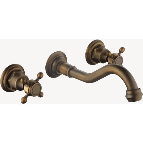 Rubinetto lavabo a parete retrò in bronzo con manopole a croce - Rome