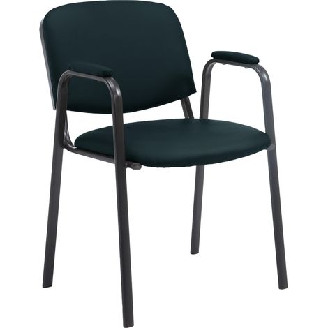 Sedia visitatore con braccioli integrati attesa in PVC nero, base a 4 gambe in metallo nero 100003375