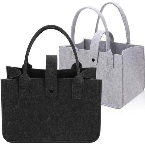 Juego de 2 bolsas de compra plegables de fieltro - Negro y gris (1/5)