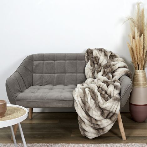 Plaid - HOME DECO FACTORY - Luxury - Imitation Fourrure - Bicolore - Blanc et Marron (1/5)