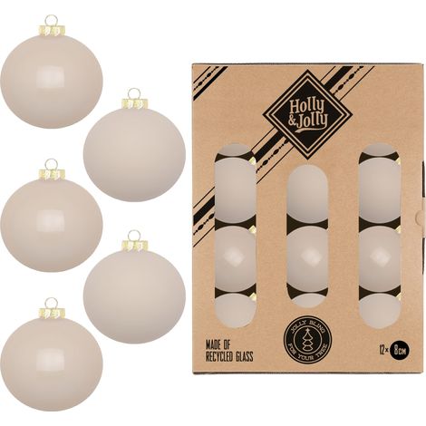 PALLE IN VETRO AVORIO PREZIOSO LUCIDE E OPACHE CONFEZIONE 12 DIAMETRO 8 CM INGE'