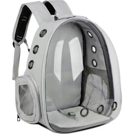 Luftpolster-Transporttasche für kleine und mittelgroße Hunde und Katzen, Haustier-Rucksack im Raumkapsel-Design, flugtaugliche Reisetasche – grau