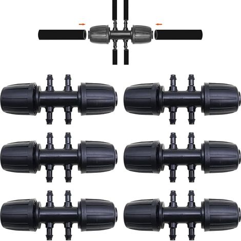 Raccords d'irrigation 1/2 pouce, 6 voies Connecteur de Tuyau D'irrigation de Jardin, Raccord D'irrigation Goutte à Goutte pour Tuyau PE de 16 mm à 4/7 (6 pcs) (1/5)