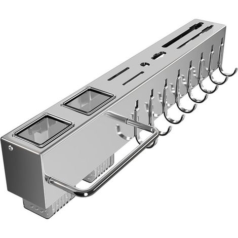 Hook Rack - Stainless Steel Kitchen Utensil Holder - Wall Mounted Spice And Towel Organizer - 50 X 6.7 X 6 Cm - 1 Piece (1/5)