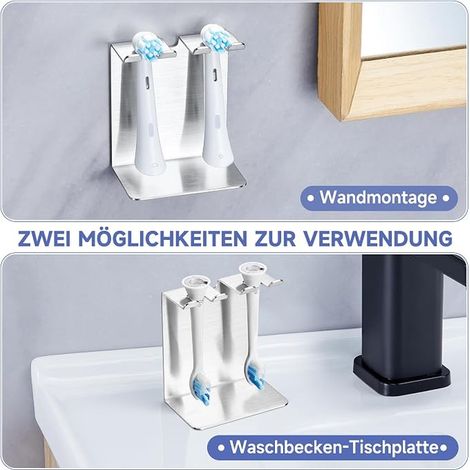 Support Brosse a Dent Electrique, Porte Brosse à Dents Mural ou Placement sur Le Bureau, Support de Tête de Brosse à Dents Electrique, Rangement Brosse a Dent pour Salle de Bain (Argenté, Petit) (1/2)