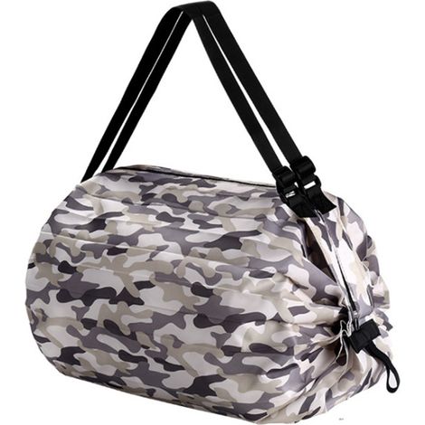 Sac de courses pliable en toile Oxford, grande capacité, motif camouflage gris, réutilisable et polyvalent, design pliable pour usage quotidien (1/5)