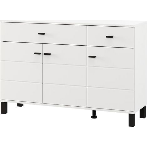 Credenza Jerico, Madia 2 Cassetti, 3 Ripiani, Apertura Battente, Scorrevole, 116x35x78h cm Bianco Opaco