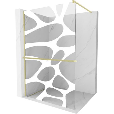 Mexen Kioto+ Duschwand mit Ablage Walk-in 140 x 200 cm, weißes Muster, gebürstetes Gold - 800-140-12 (1/5)