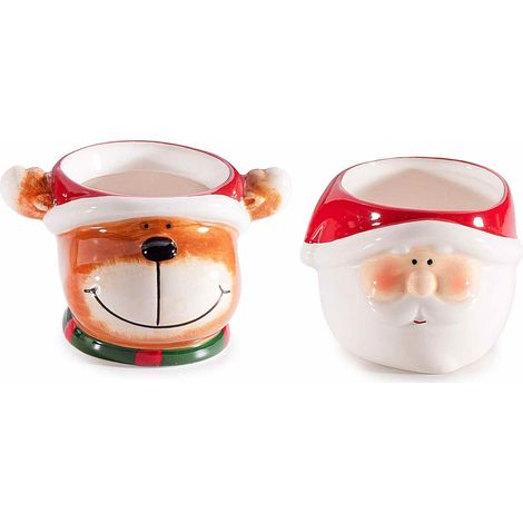 Vasetti natalizi in ceramica a personaggio natalizio a renna e Babbo Natale, set da 8 pezzi, cm 11,5 x 9 x 7 H