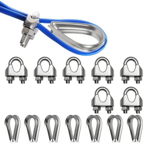 7 Pièces Serre Cable Acier M8 + 7 Pièces M8 Cosse Câbles, Argent (1/5)