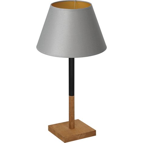 Lampe de table bois, abat-jour gris doré E27 Luminex
