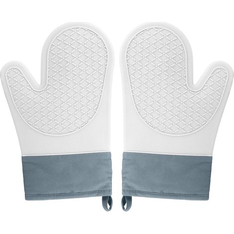 2 gants cuisine surface silicone antidérapante, intérieur coton, résistants chaleur, gris, four/cuisine (1/5)