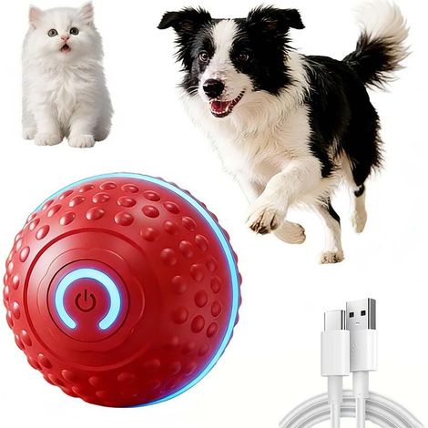 Interaktiver Hundeball, interaktives Haustierspielzeug, automatischer Rollball, selbstbewegender intelligenter Ball, geeignet für mittelgroße und große Hunde, mit blinkendem LED-Licht (rot).