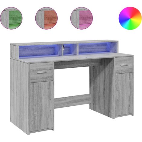 Maison Exclusive - LED-Schreibtisch Grau Sonoma 140x55x91 cm Holz