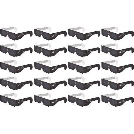 Packung mit 20 Sonnenfinsternisbrillen mit schädlichen Lichtfiltern, Papierrahmen, ISO 12312-2 (FMY) zertifiziert (1/5)
