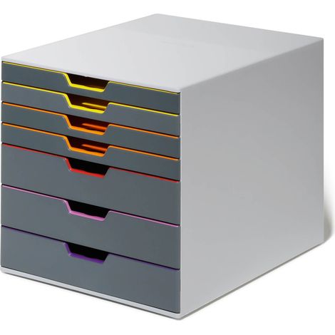 Schubladenbox VARICOLOR® 7 7 Schubladen DIN A4 DIN C4 Folio Letter ABS Kunststoff Gehäusefarbe: grau Farbe der Schublade: anthrazit/bunt (1/5)