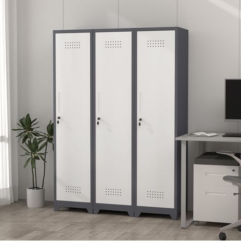Armoire de rangement métallique 40 x 40 x 165 cm grise avec serrure, pour garage et bureau – MEUBLIV (1/5)