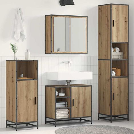 Badezimmermöbel-Set mit Regal 3 pcs Artisan-Eiche Holzwerkstoff (1/5)