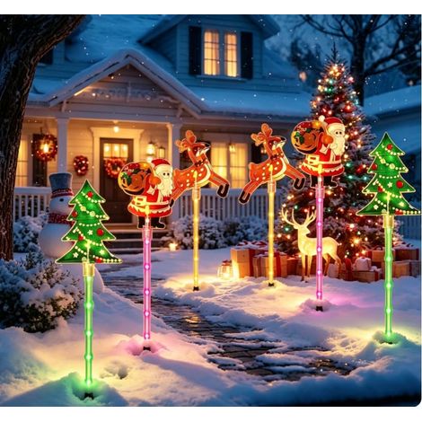 6 Pack LED extérieur Sol Solaire inséré lumières décoratives, Lampe de Renne d'arbre de Cour Solaire imperméable, avec 8 Modes de lumière de Couleur. (1/5)