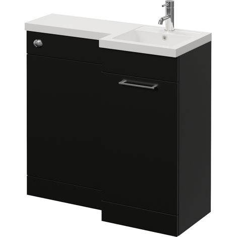 Napoli 390 Matt Black 900mm Single Door Vanity Unit Toilet Suite with Right Hand Square Lucia Basin - 900mm - Chrome 160mm HandleWithout Kingston Toilet Pan