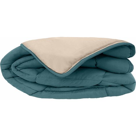 Couette chaude microfibre bicolore 400 gr/m2 Bleu Paon 160x220 cm
