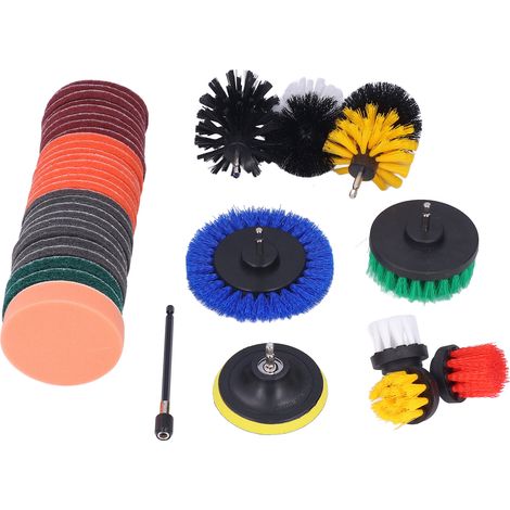 Lot de 37 brosses perceuse nettoyage, embouts hexagonaux 1/4 po, manche PP, kit accessoires récurage puissant. (1/5)