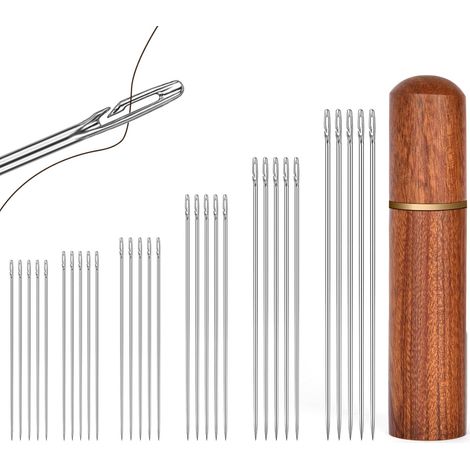 Aiguilles Couture, 30 Pièces aiguilles à enfiler automatiques, 6 Tailles Aiguille à Coudre avec 1 boîte à aiguilles en bois, Aiguilles Auto-Enfilantes pour Débutant, Personnes aveugles et âgées (1/5)
