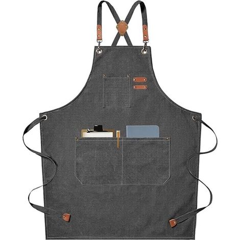Men's and Women's Crossover Canvas Chef's Apron with Pockets - GREY (1/3)