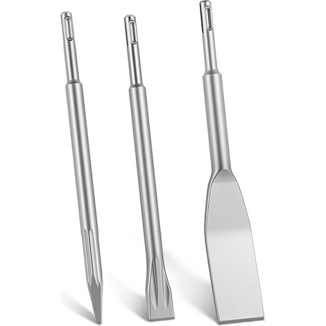 Mophorn Juego de Cinceles SDS Plus, 3 Piezas, Accesorios para Herramientas Eléctricas, Cinceles Puntiagudo y Planos para Martillo de Impacto, para retirar azulejos, baldosas, concreto y mampostería (1/5)