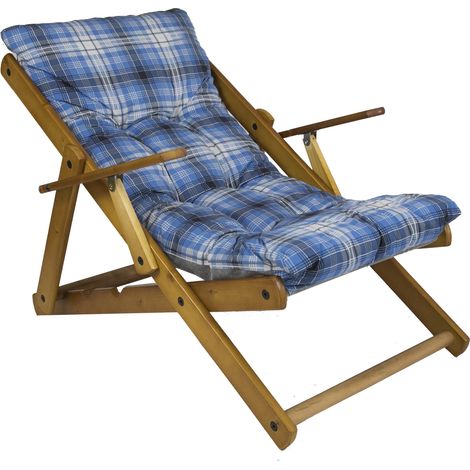 Poltrona Relax 3 Posizioni in Legno con Cuscino Imbottito Blu