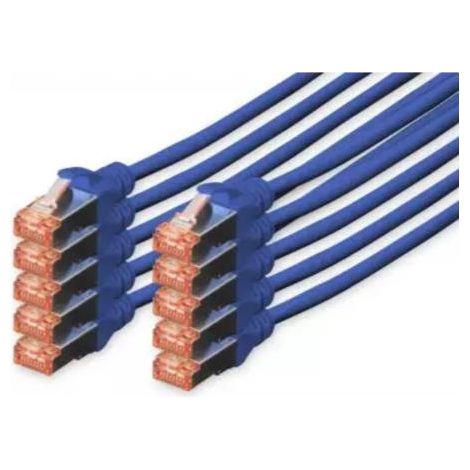 DIGITUS Cable LAN Cat 6 - 2m - 10 Piezas - Cable de red RJ45 - S/FTP Blindado - Compatible con Cat 6A y Cat 7 - Azul