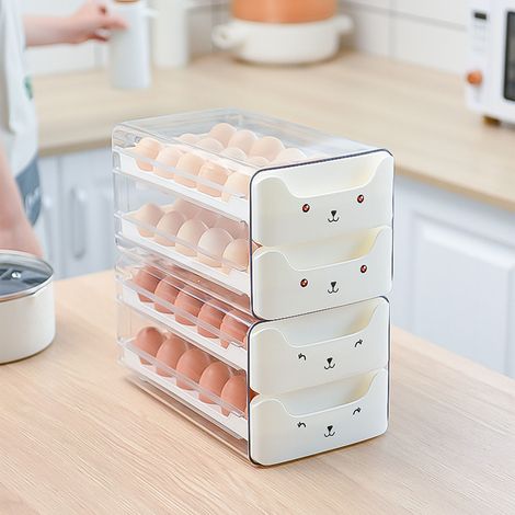 Tiroir à œufs double compartiment transparent allongé avec fentes indépendantes, boîte de rangement pour œufs pour réfrigérateur, blanc (1/5)