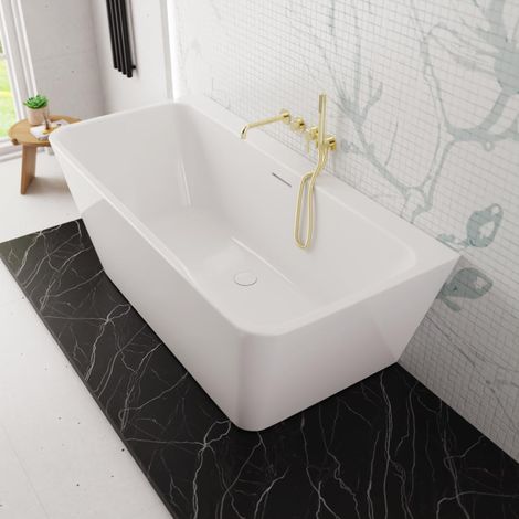 ECOLAM Vorwandbadewanne halb freistehende Badewanne 170x75 cm Lila Wall moderne Wandbadewanne Wanne Top QUALITÄT Acrylwanne Wandmontage Komplett Set Click Clack