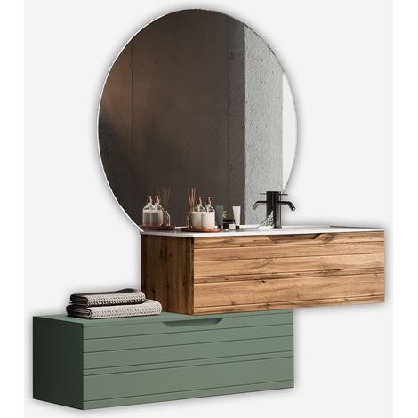 Hängender Badschrank mit Waschbecken und LED-Spiegel Solmira - Dunkel Grün