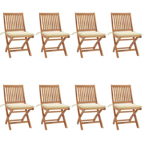 Lot de 8 Chaises pliables de jardin avec coussins,Fauteuils d'extérieur Teck solide -TF80238 (1/5)