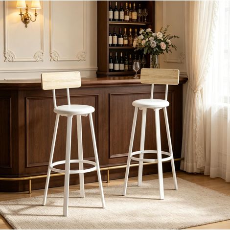 Tabouret de bar 41,5x36,5x99,5 cm en bois et métal blanc, lot de 2 pour cuisine moderne FloraGrace (1/5)