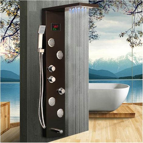 Ensemble de douche mitigeur thermostatique intelli Robinet de douche de salle de bains à LED, système de massage corporel à panneau d'affichage numérique de la température, robinets de colonne de douc (1/5)