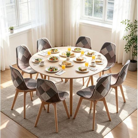 Lot de 8 chaises de salle à manger multicolores en tissu, cadre en bois et métal, sièges ergonomiques pour cuisine, bureau ou salon, montage requis – CHICFURN (1/5)
