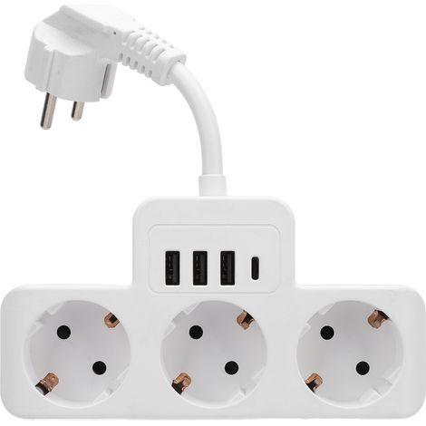 Ortviai Multiprise Plateau avec 3 Prises CA, 3 USB et 1 USB-C, Protection Antisurtension, Design Ultra-Plat 8 mm (1/5)
