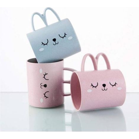 TrAdE Shop Traesio - Bicchiere Tazza 400ml Con Faccine Colorate In Plastica Tazzone Latte X Colazione - (1/3)