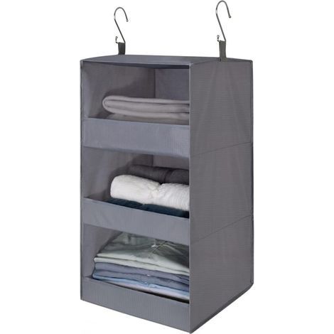 Rangement Suspendu, Étagère Suspendue Pliable, Organiseur de Rangement à 3 Compartiments, Organiseur de Vêtement, Rangement pour Placard, Armoire, Portant, Organisateur Suspendu, Gris (1/5)