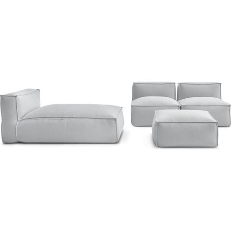 BOBOCHIC - Canapé de jardin modulable BIARRITZ avec bâche de protection, 2 chauffeuses 1 place, 1 méridienne et 1 pouf Gris (1/5)